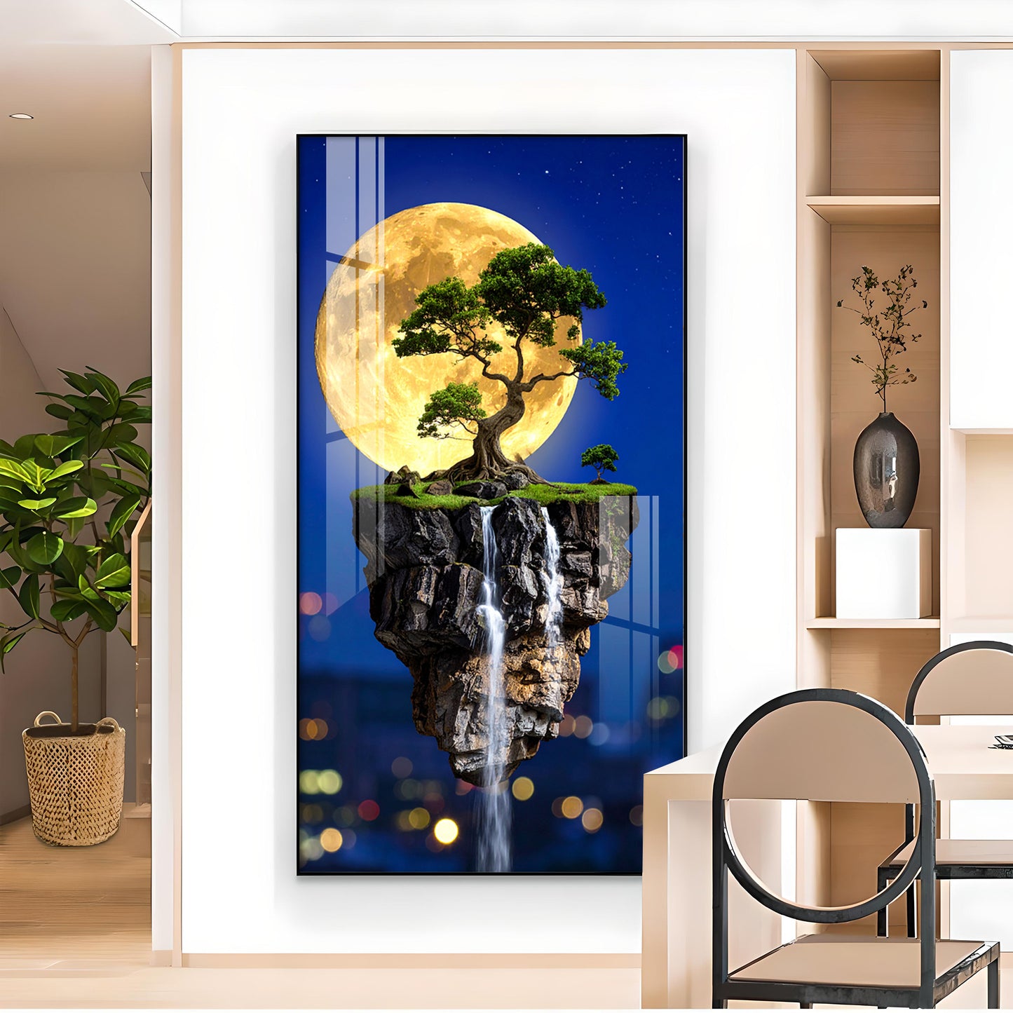 Dreamy Waterfall Escape Glass Finish Vertical Wall Art