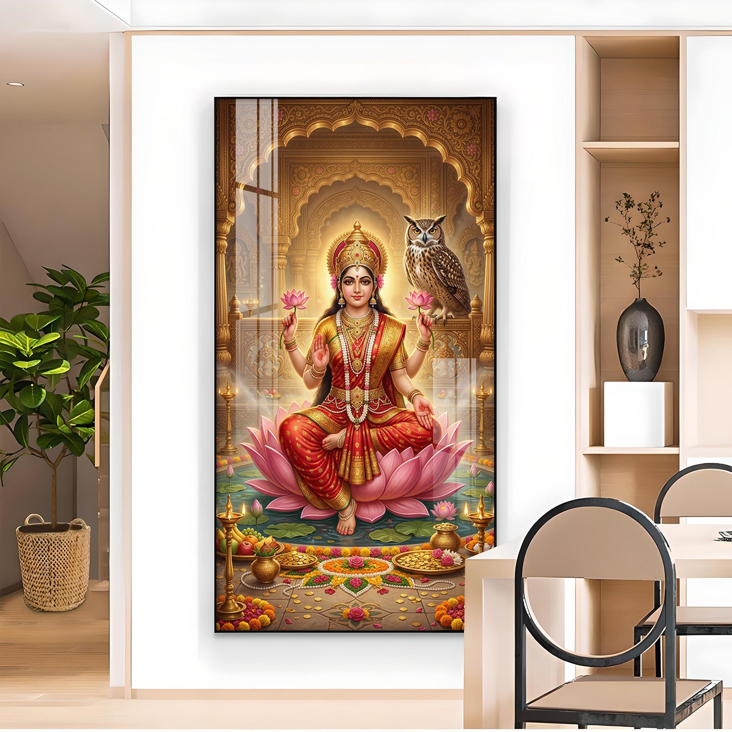 Goddess Mahalakshmi Glass Finish Vertical Wall Art