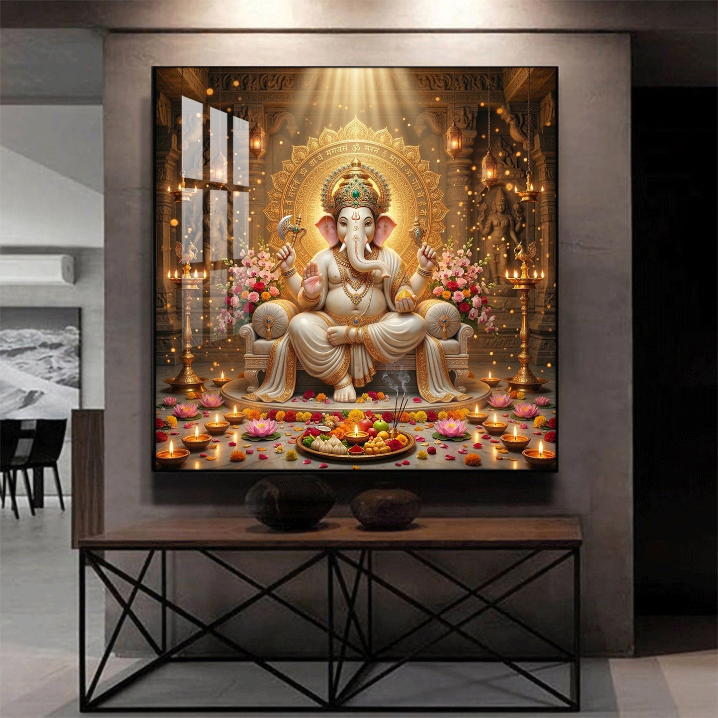 Ganapathi Ji Glass Finish Square Wall Art