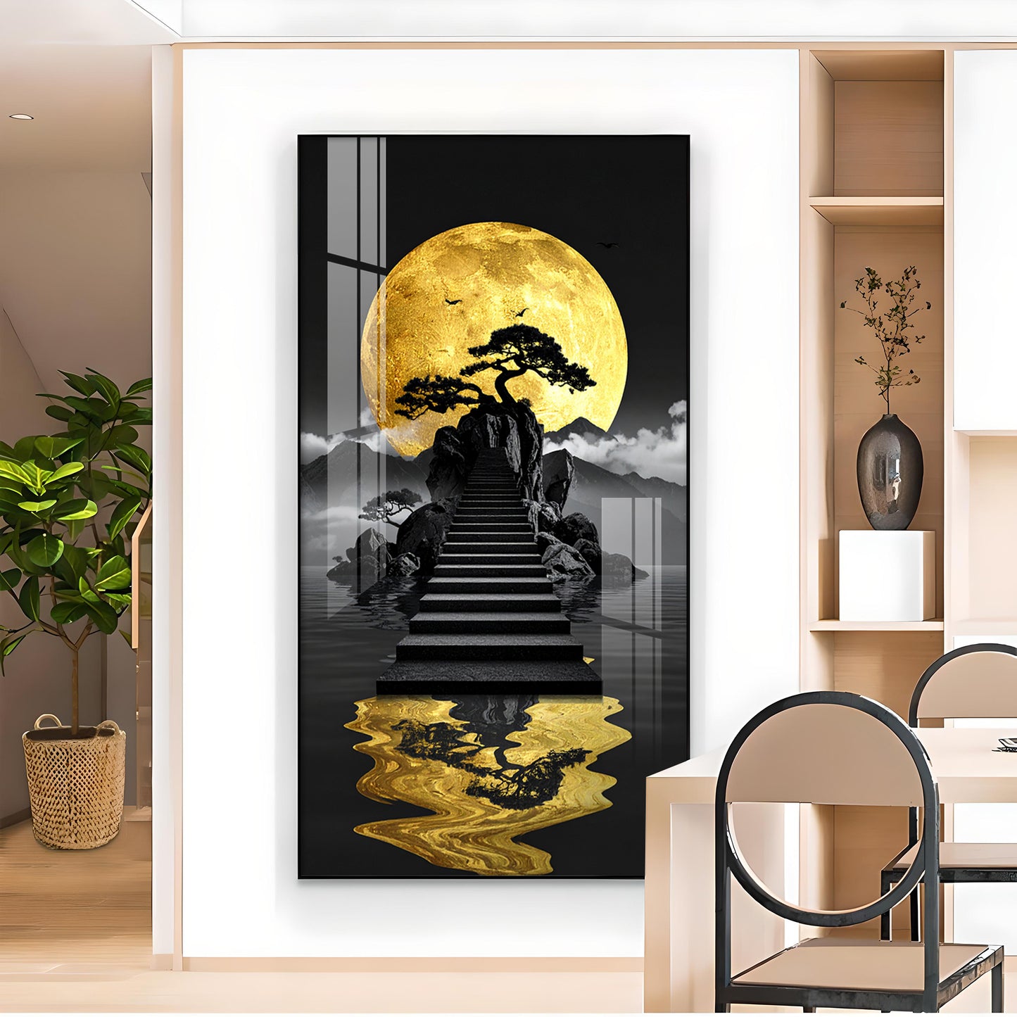 Stairway To The Moon Glass Finish Vertical Wall Art
