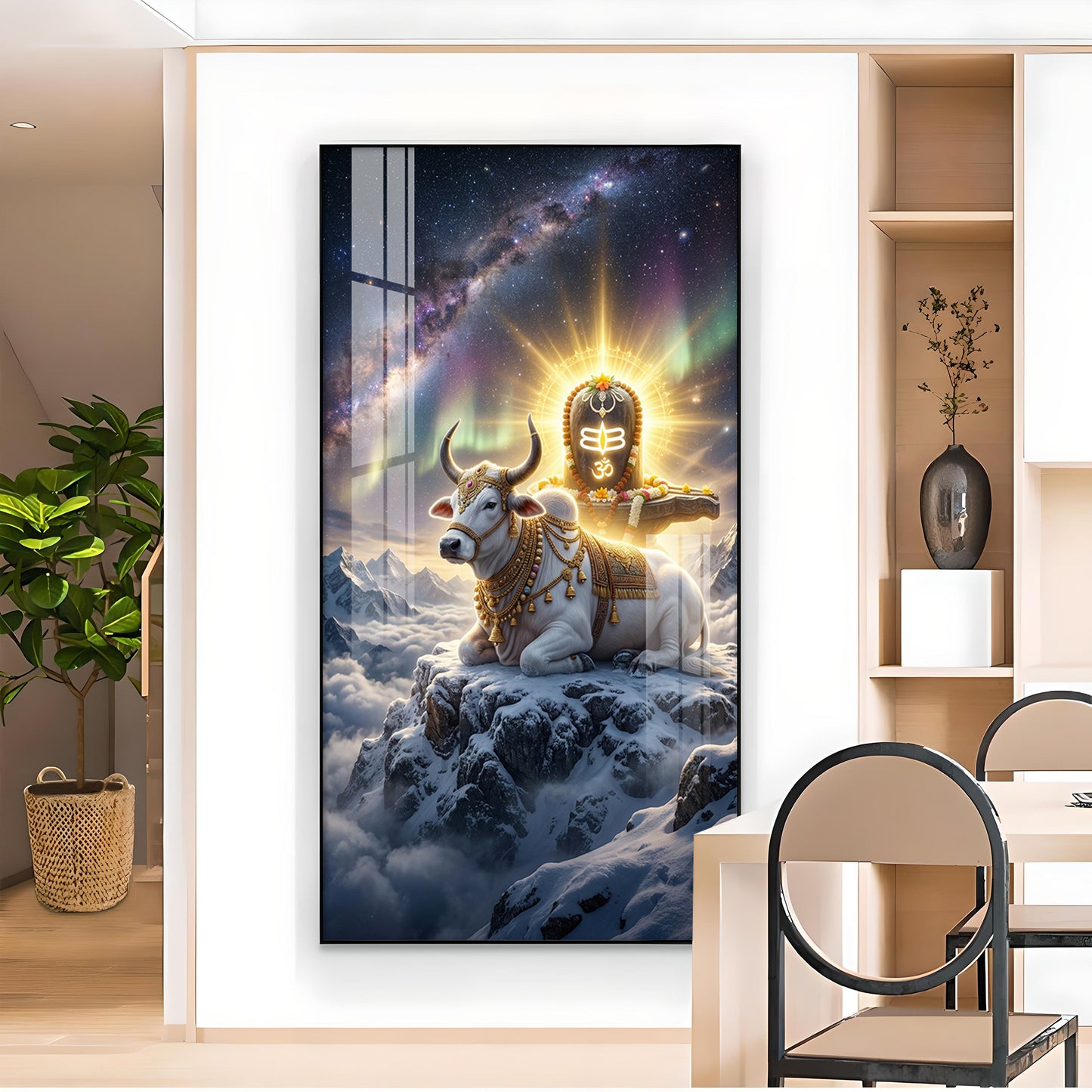 Mahadev With Nandi Glass Finish Vertical Wall Art
