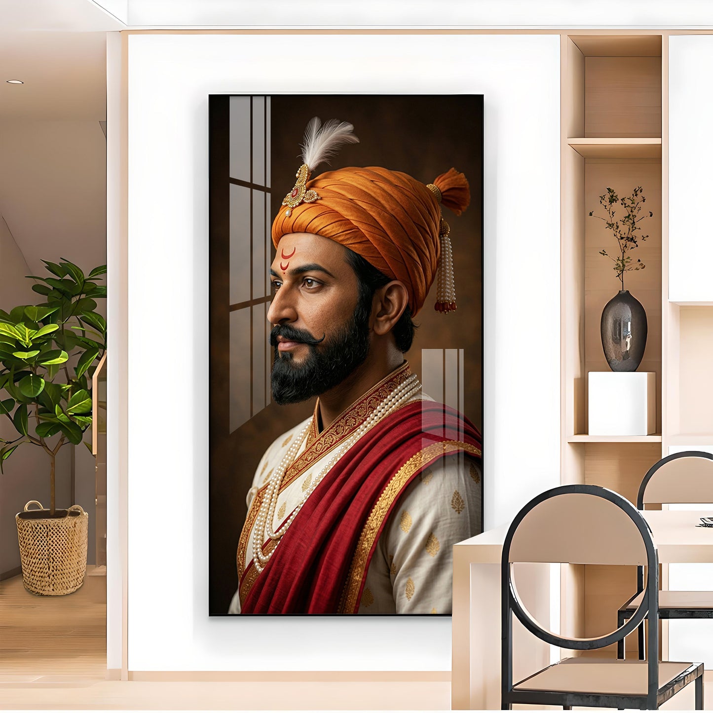 Maratha Chatrapati Shivaji Maharaj Glass Finish Vertical Wall Art