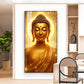 Golden Meditating Buddha Glass Finish Vertical Wall Art