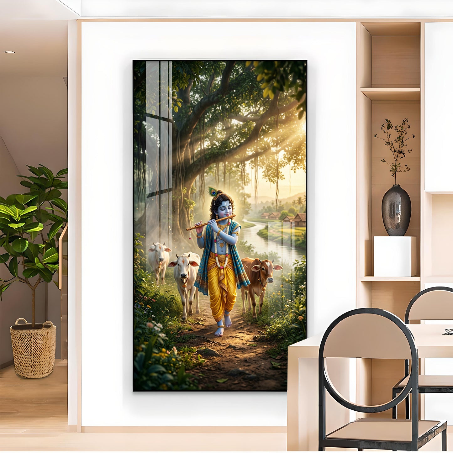 Lord Krishna Ji Glass Finish Vertical Wall Art