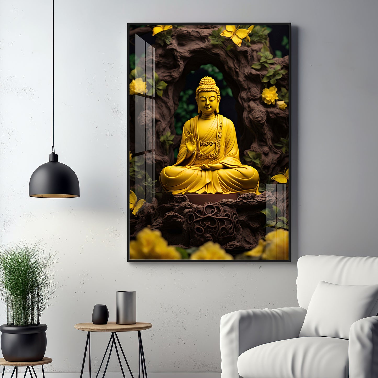 Buddha Bliss Glass Finish Vertical Wall Art