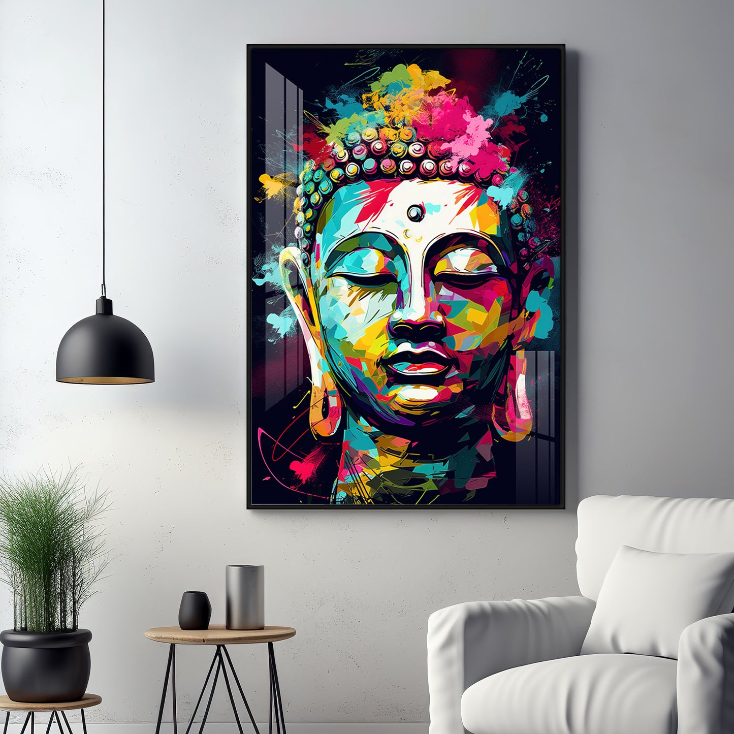 Colorful Enlightenment Glass Finish Vertical Wall Art
