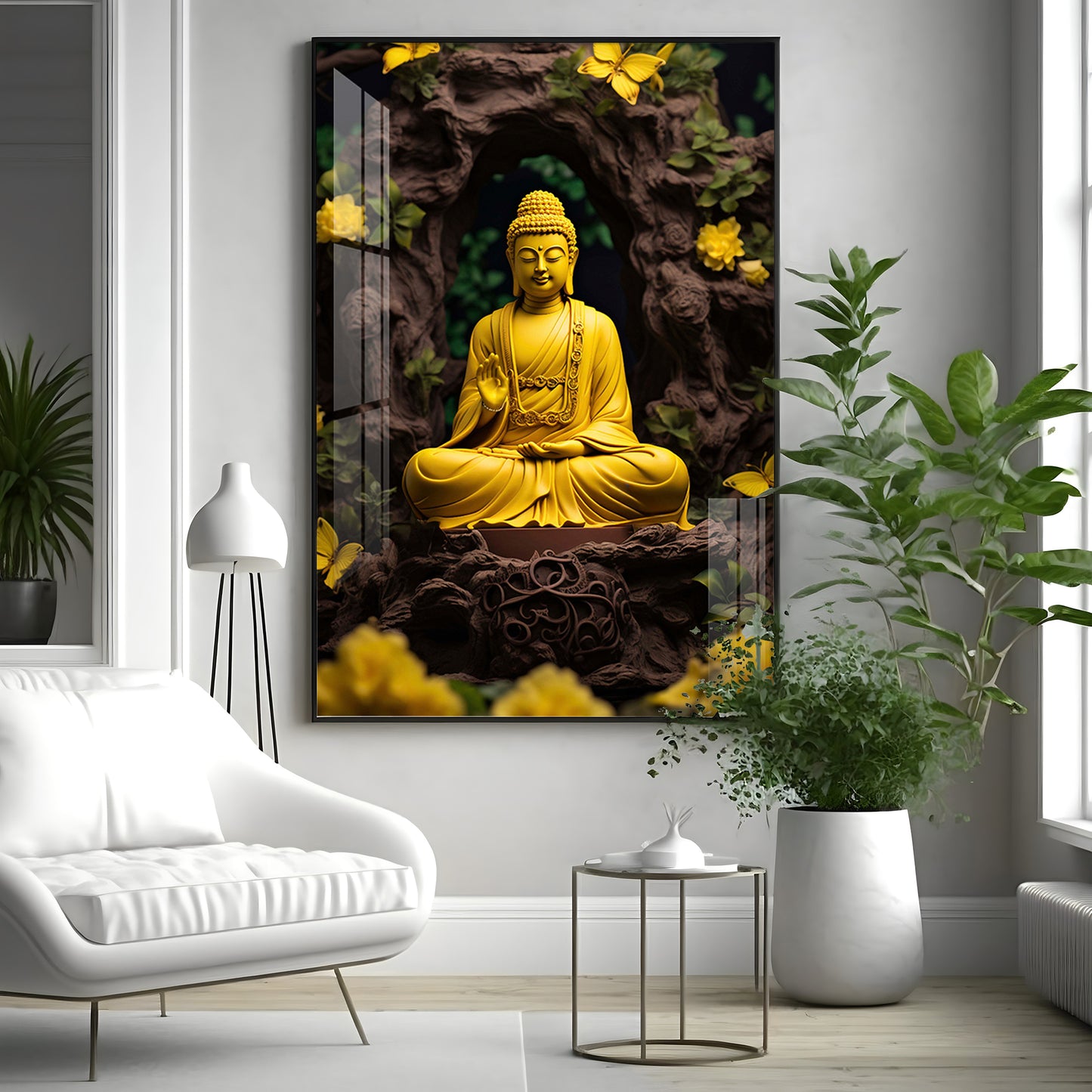 Buddha Bliss Glass Finish Vertical Wall Art