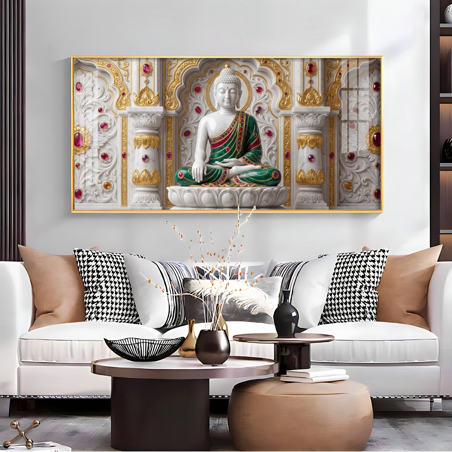 Buddha In Dhyan Mudra Glass Finish Horizontal Wall Art