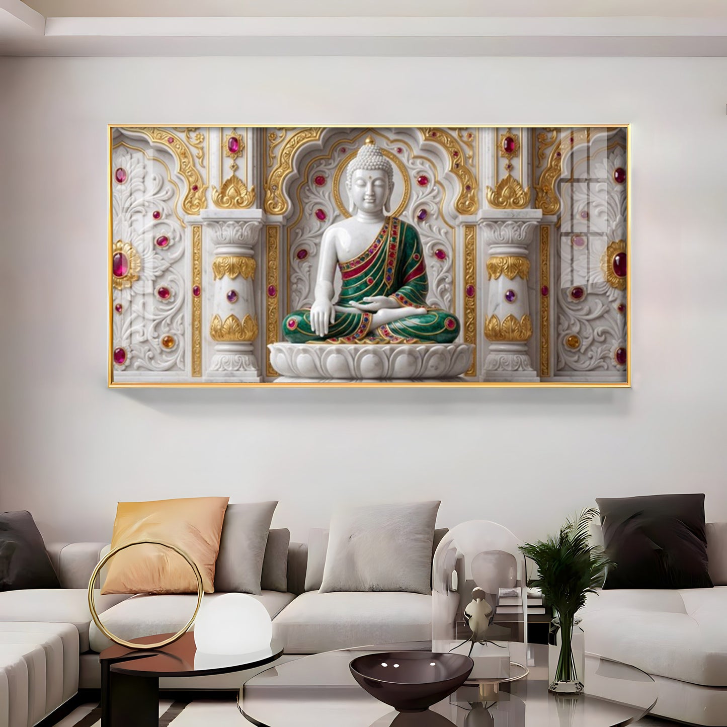 Buddha In Dhyan Mudra Glass Finish Horizontal Wall Art