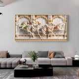 Seven White Horses Vastu Glass Finish Horizontal Wall Art