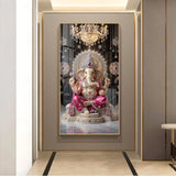 Lord Ganpati Bappa Glass Finish Vertical Wall Art