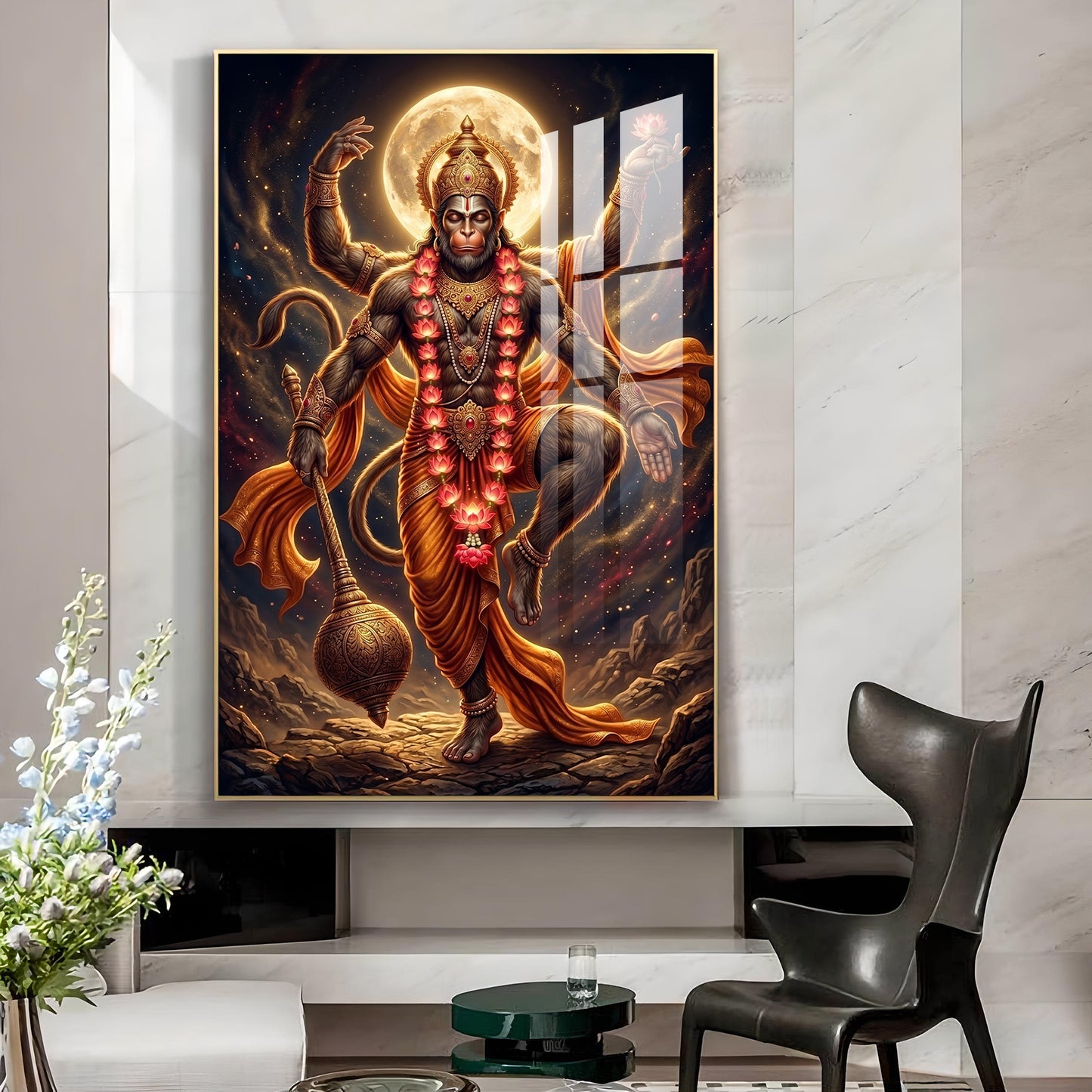 Divine Lord Hanuman Ji Glass Finish Vertical Wall Art