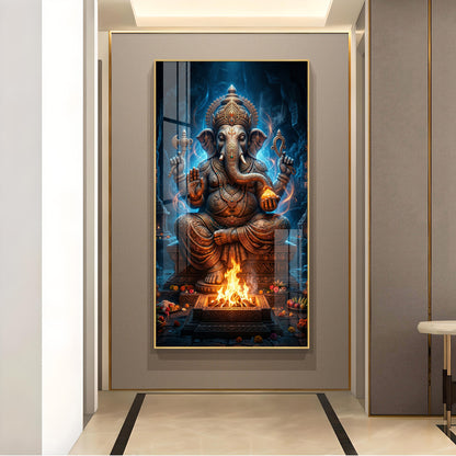 Divine Shree Ganesh Ji Glass Finish Vertical Wall Art