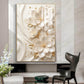 White Flowers With Golden Elements Glass Finish Vertical Wall Art