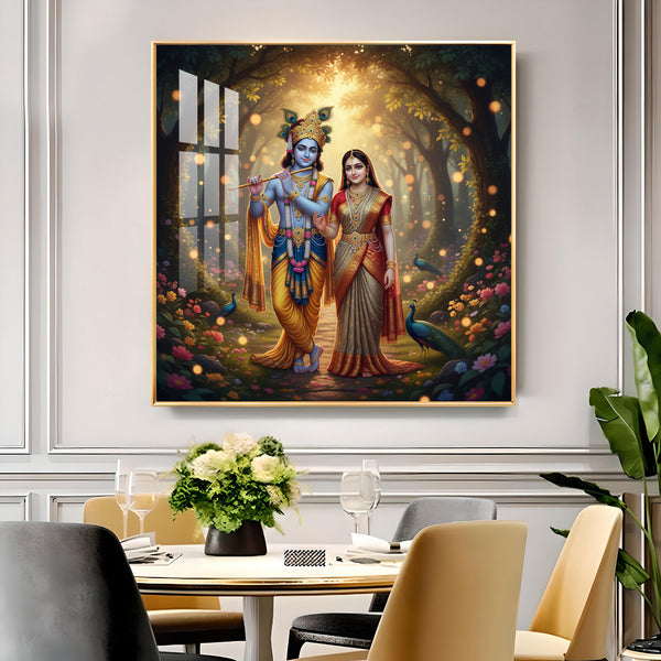 Jai Shree Radhe Krishna Glass Finish Square Wall Art