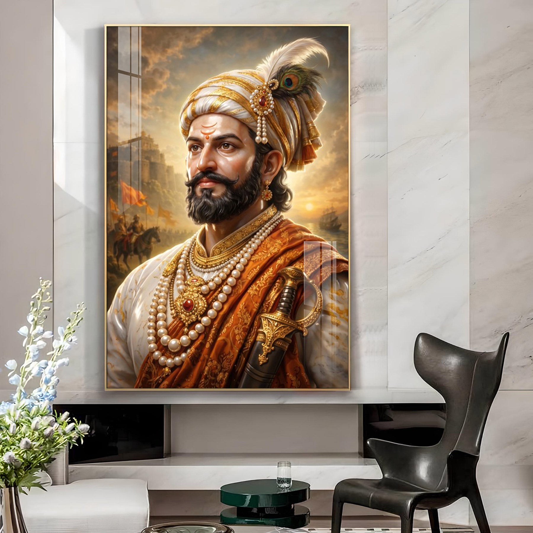 Shri Chhatrapati Shivaji Maharaj Glass Finish Vertical Wall Art