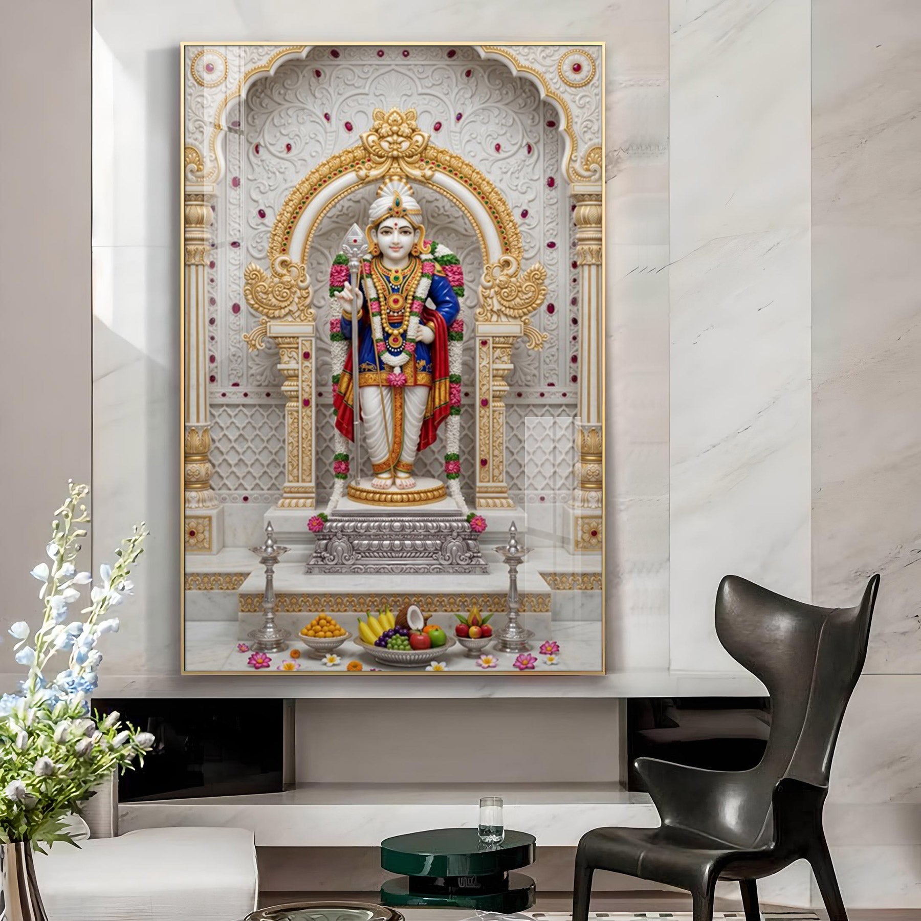 Lord Subramanya Glass Finish Vertical Wall Art