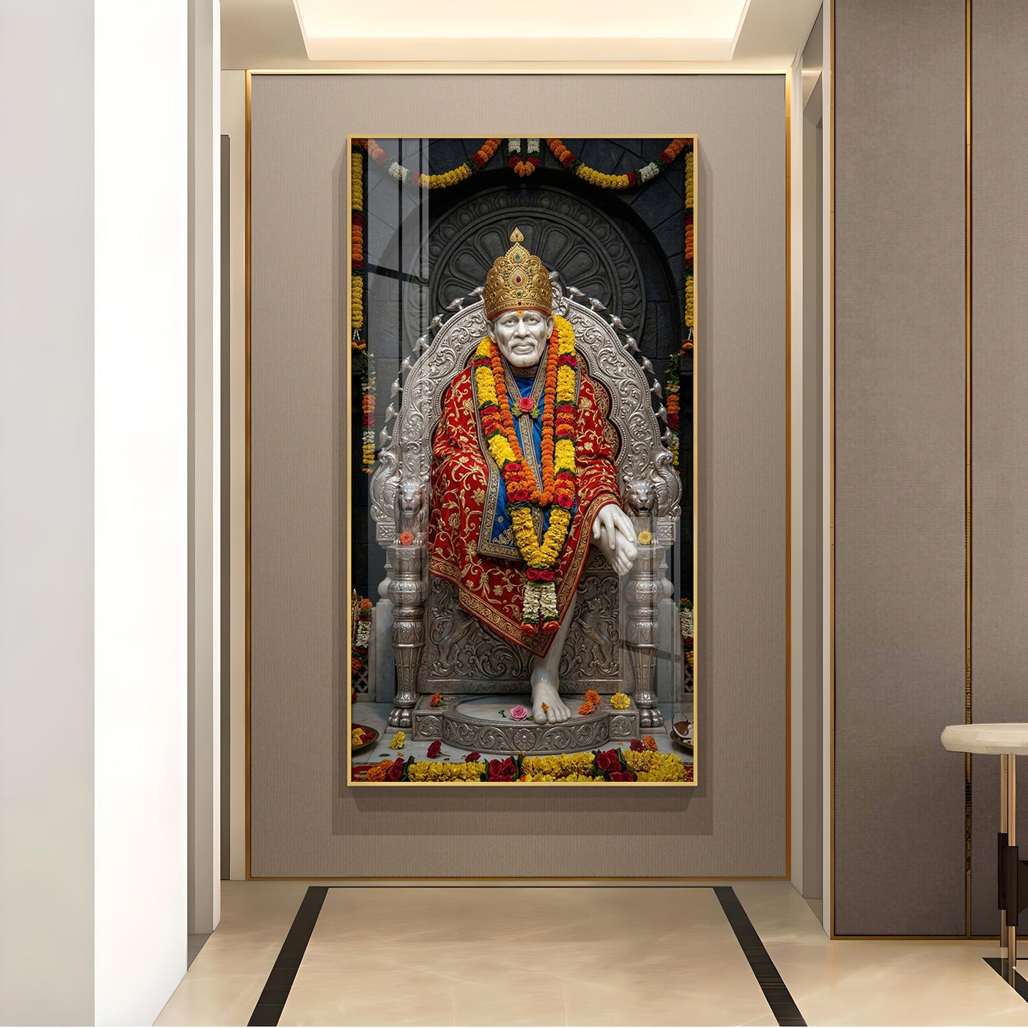 Sai Baba Blessings Glass Finish Vertical Wall Art