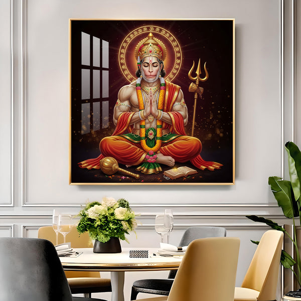 Veer Hanuman Ji Glass Finish Square Wall Art