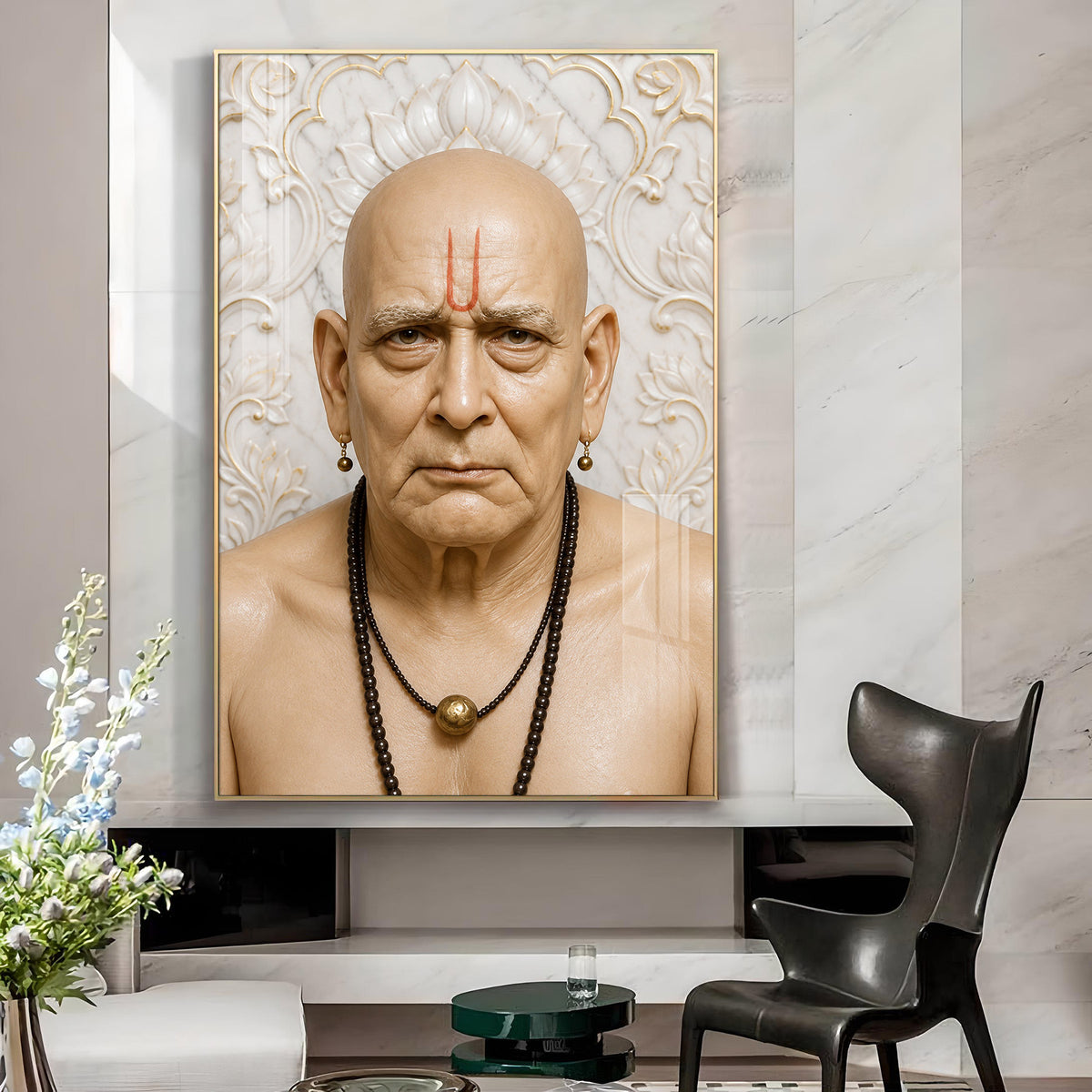 Divine Swami Samarth Maharaj Glass Finish Vertical Wall Art