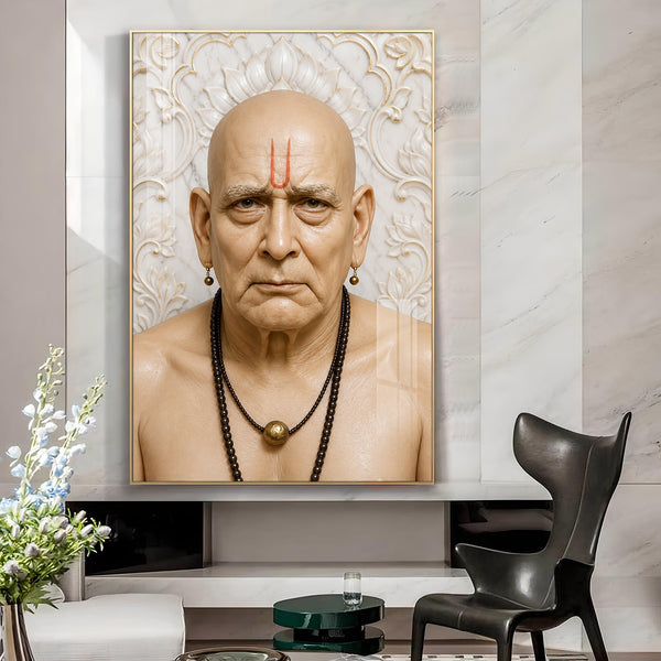 Divine Swami Samarth Maharaj Glass Finish Vertical Wall Art