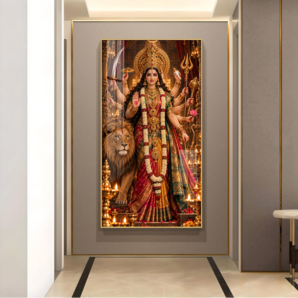 Maa Sherawali Glass Finish Vertical Wall Art