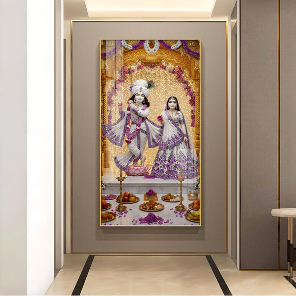 Depicting Radha & Krishna Glass Finish Vertical Wall Art