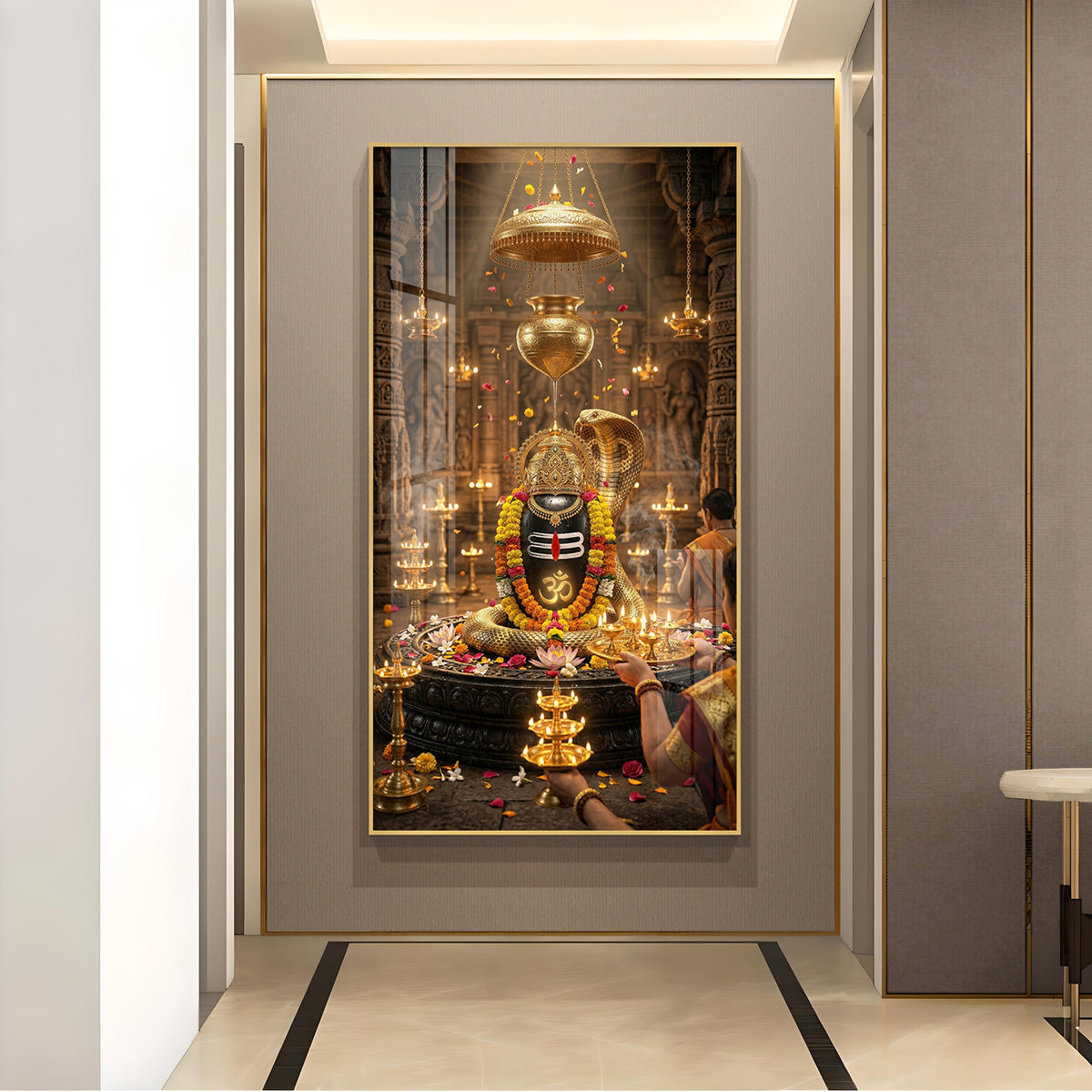 Jai Shiv Shankar Glass Finish Vertical Wall Art