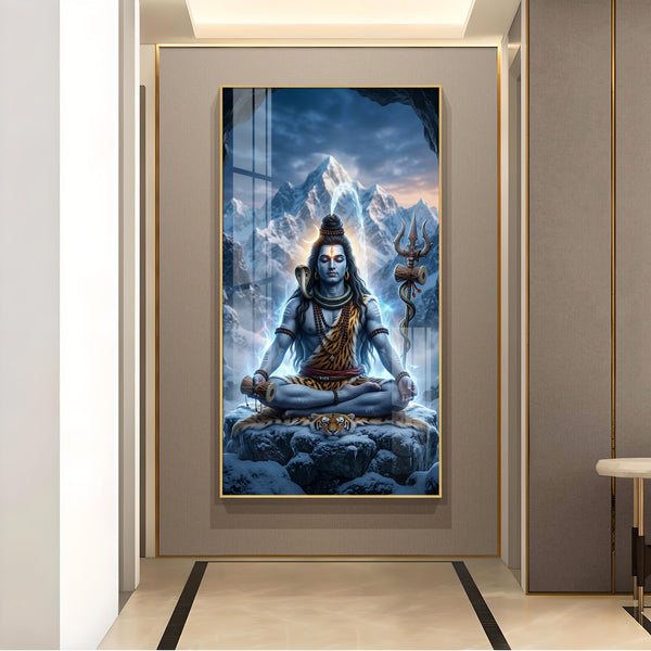 Hindu lord Shiv Glass Finish Vertical Wall Art