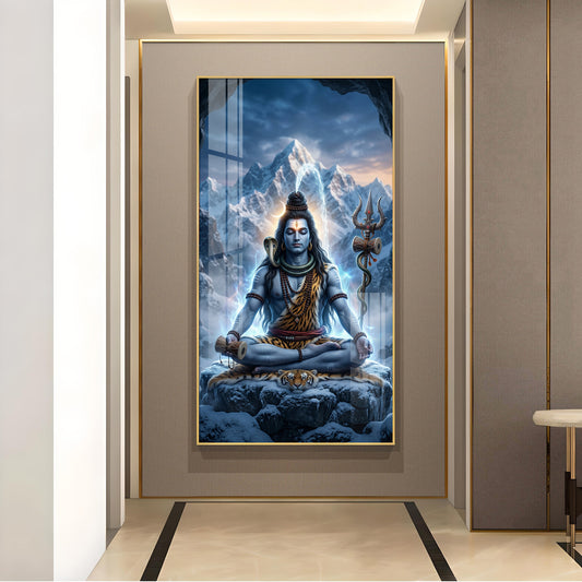 Hindu lord Shiv Glass Finish Vertical Wall Art