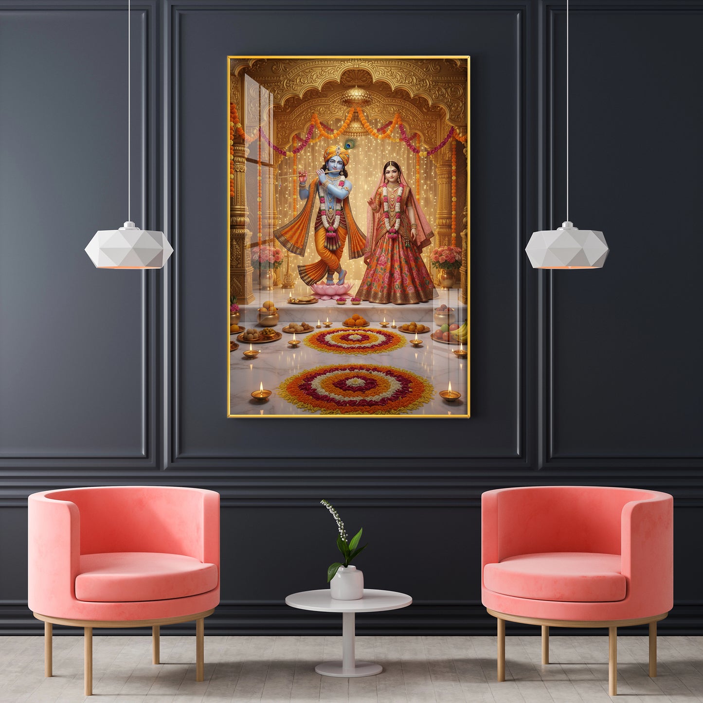 Spiritual Serenity Radha Love Krishna Glass Finish Vertical Wall Art