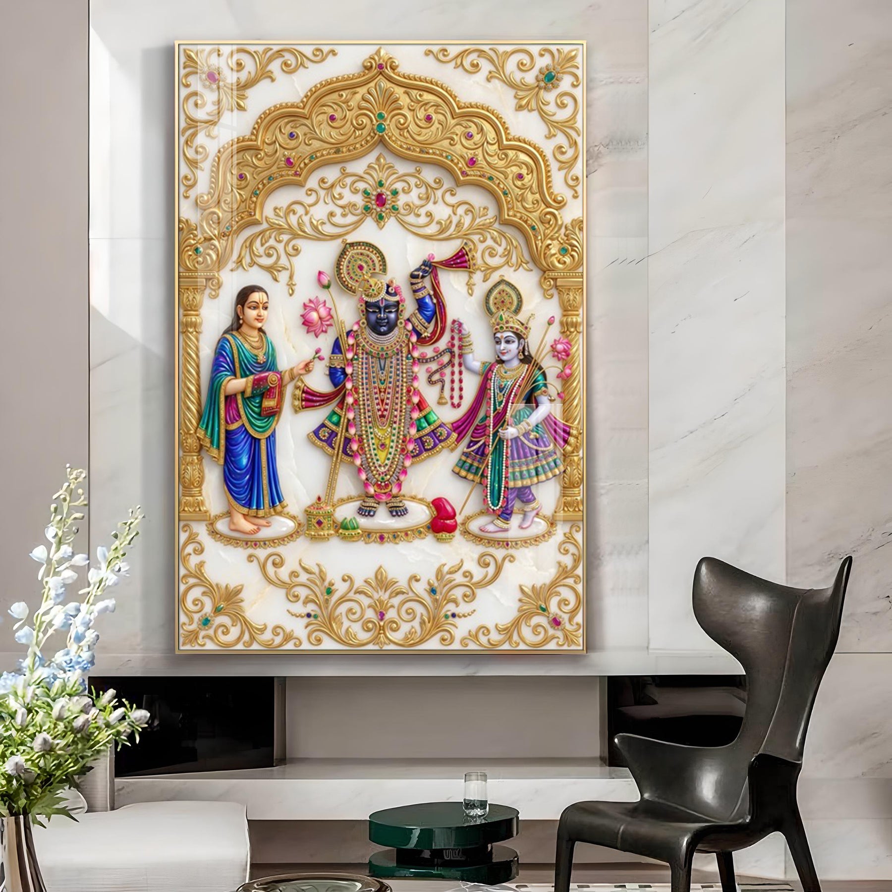 Depicting Shrinathji Glass Finish Vertical Wall Art