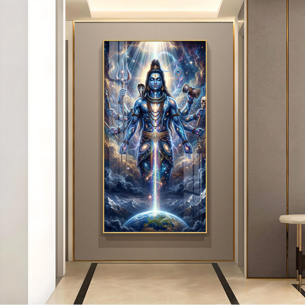 Lord Shiva and Cosmic Energy Glass Finish Vertical Wall Art