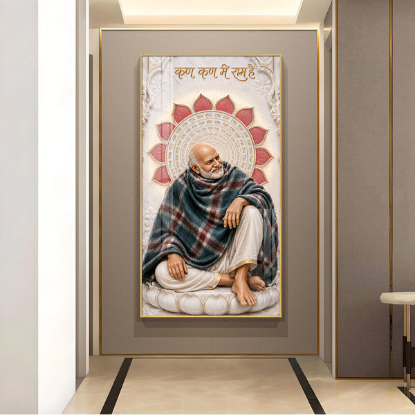 Spiritual Saint Neem Karoli Baba Glass Finish Vertical Wall Art