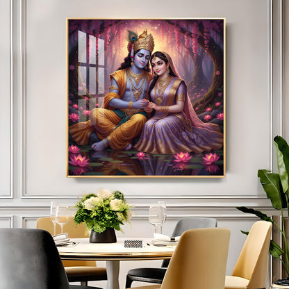 Loving Beautiful Radha Krishna Glass Finish Square Wall Art
