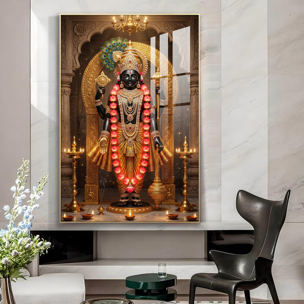 Hindu Deity Lord Venkateswara Glass Finish Vertical Wall Art