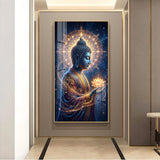 Gautam Buddha Glass Finish Vertical Wall Art