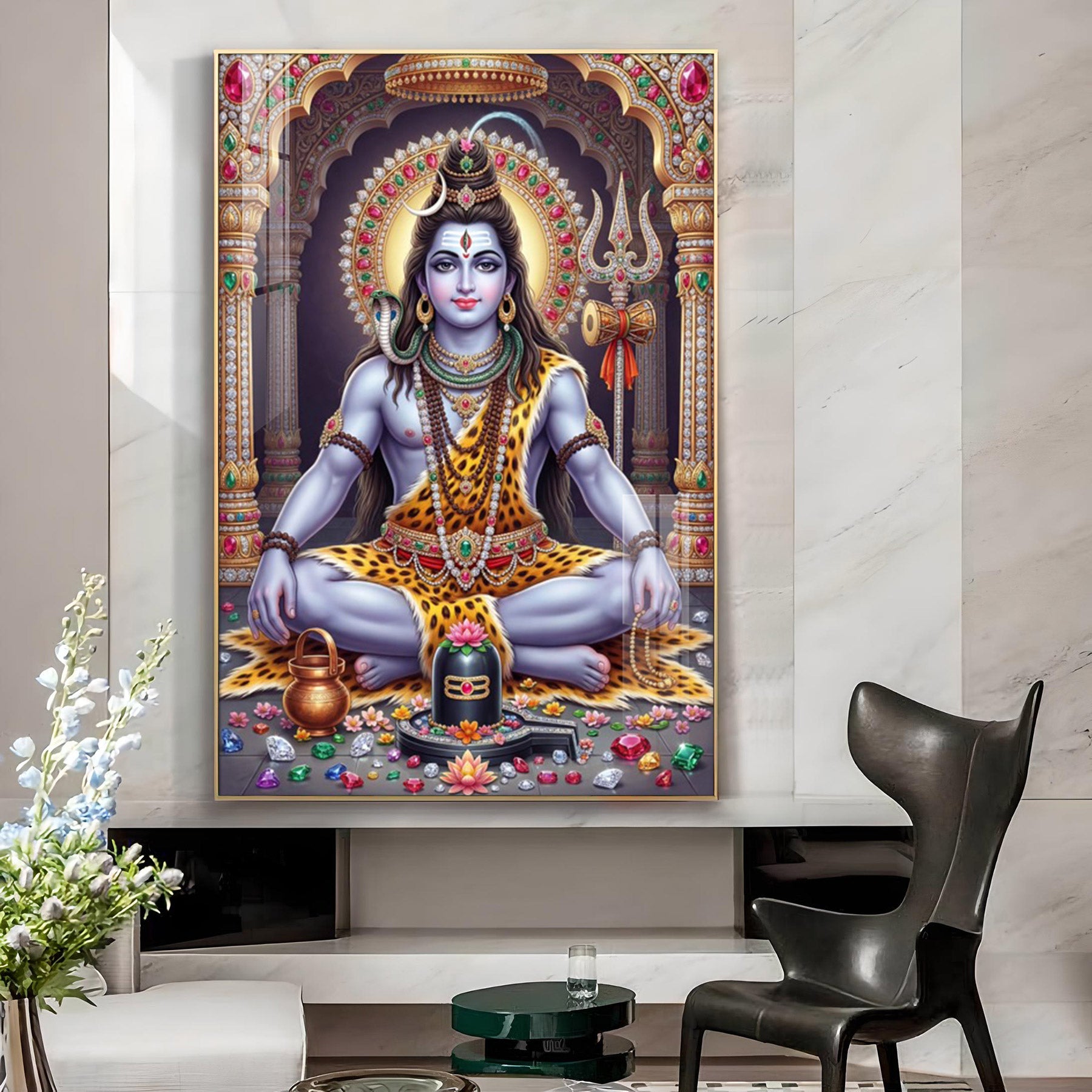 Divine Shiva Glass Finish Vertical Wall Art