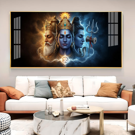 Trimurti Brahma, Vishnu, & Shiva Glass Finish Horizontal Wall Art