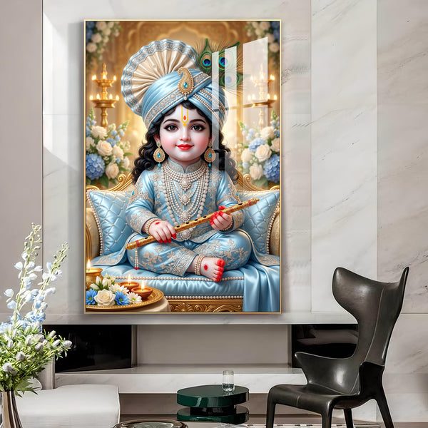 Lord Bal Gopal Glass Finish Vertical Wall Art