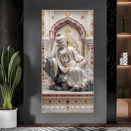 Elegant Buddha Glass Finish Vertical Wall Art
