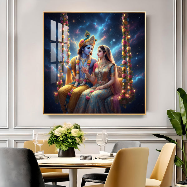 God Radha Krishna Glass Finish Square Wall Art
