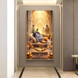 Sleeping Little Krishna Glass Finish Vertical Wall Art