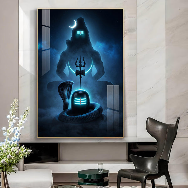 Lord Mahadev Meditation Glass Finish Vertical Wall Art
