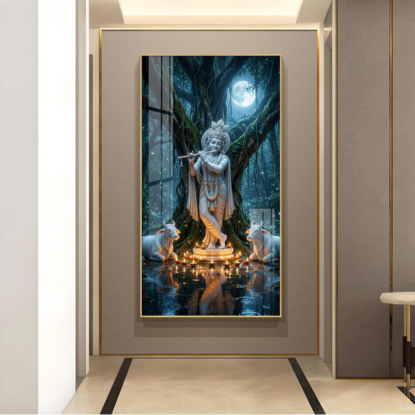 God Shree Krishna Glass Finish Vertical Wall Art