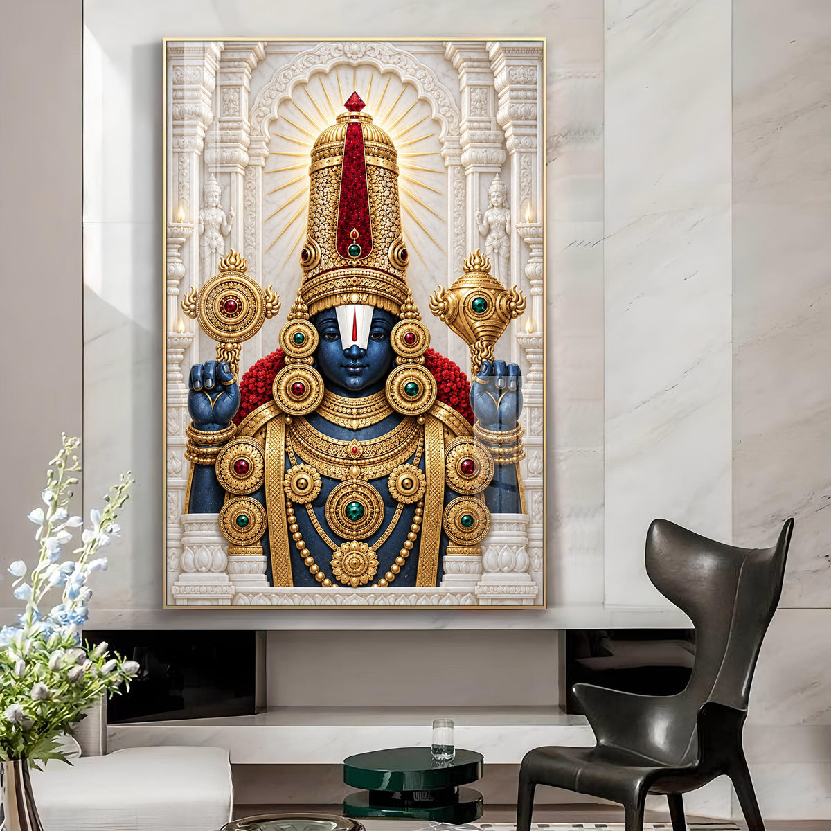 Divine Tirupati Balaji Glass Finish Vertical Wall Art
