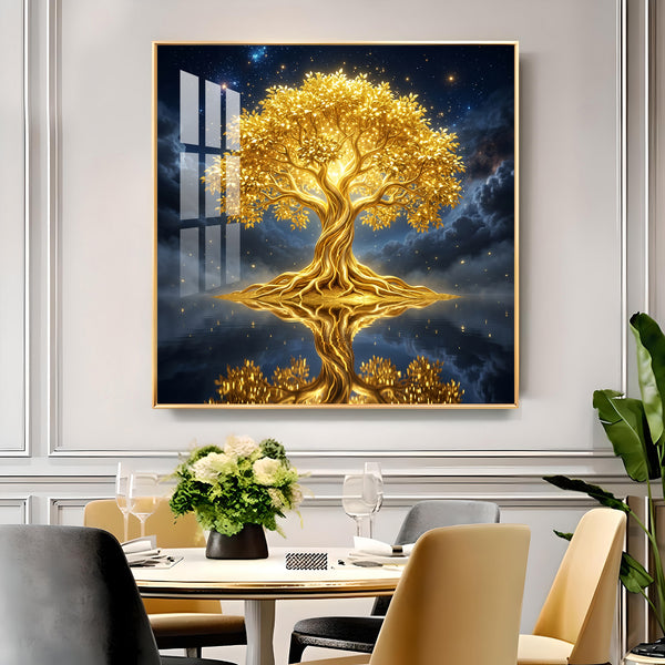 Divine Tree Kalpavriksha Glass Finish Square Wall Art
