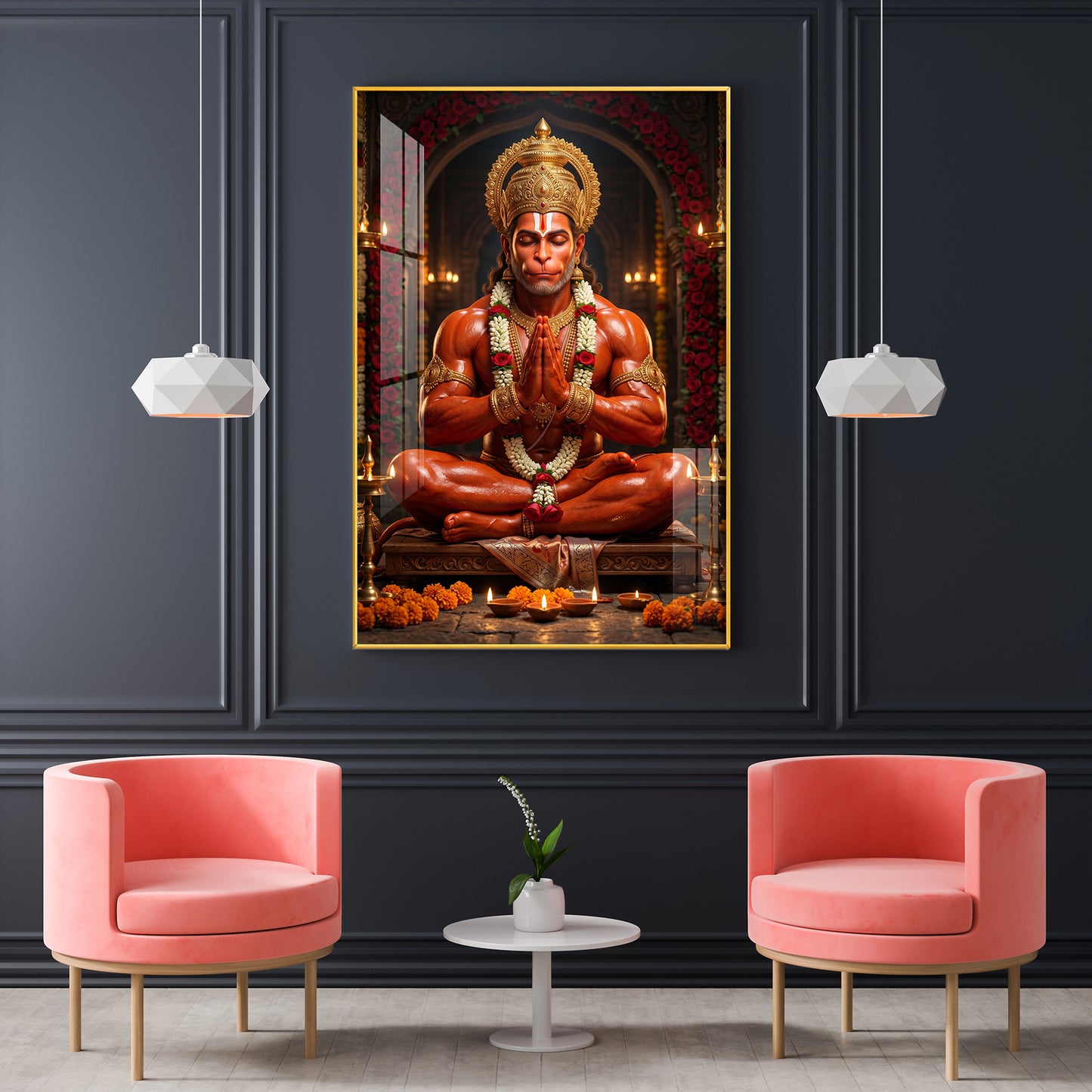 Lord Hanuman Glass Finish Vertical Wall Art