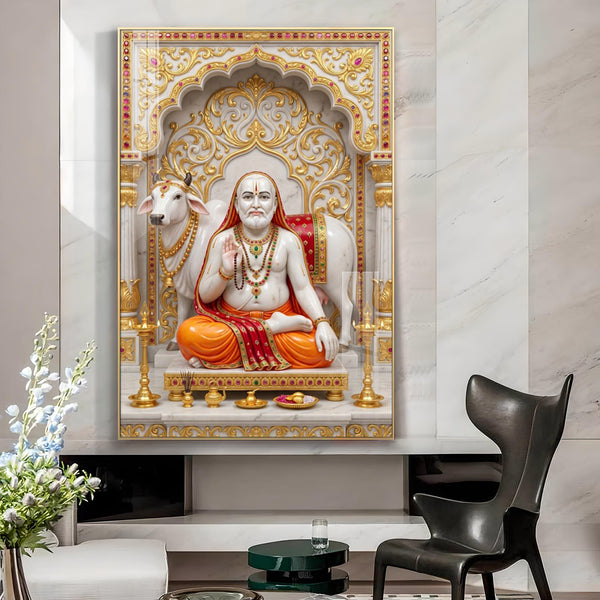 Sri Raghavendra Swamy Glass Finish Vertical Wall Art
