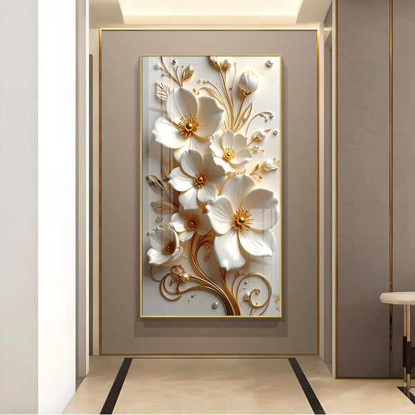 Pure Elegance Flora Glass Finish Vertical Wall Art